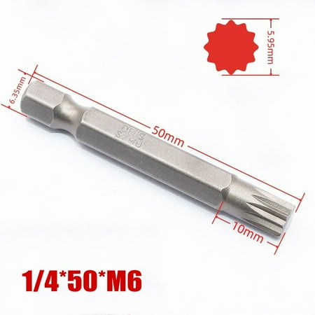 

50mm 12 Point Torx Screwdriver Bit 6.35mm Hex Shank Magnetic -M-12 Optional