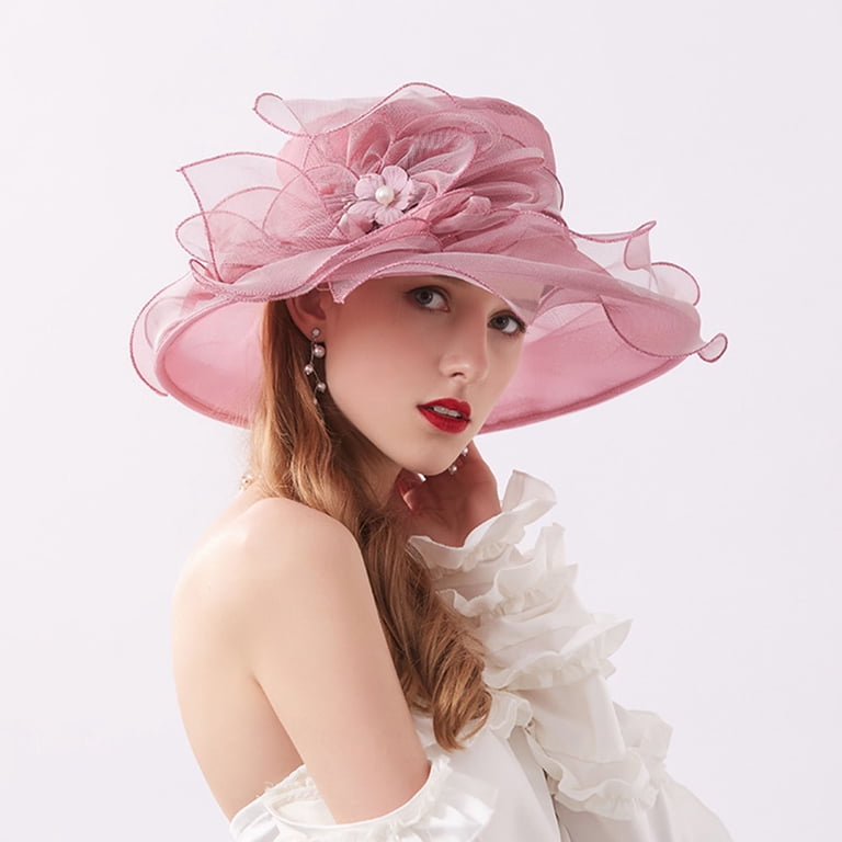 Elegant Pink Women\'s Hat with Decorative Flower Floral Derby Hat: White Flower Tea Party Hat, Bride Photo  main image 2