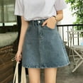 thumbnail image 5 of BUWTTER Womens Skirts Casual Summer Solid Color Mini High Waist A Line Comfortable Soft Lightweight Denim Blue Skirt L, 5 of 7