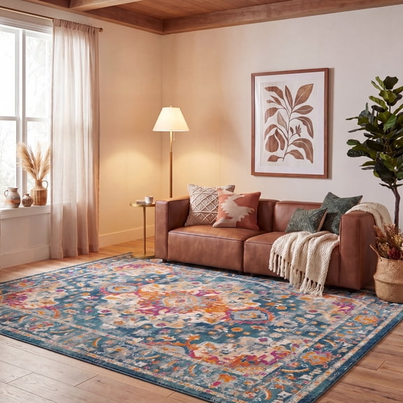 SAFAVIEH Madison Caden Floral Bordered Area Rug, Teal/Fuchsia, 6'7" x 6'7" Square