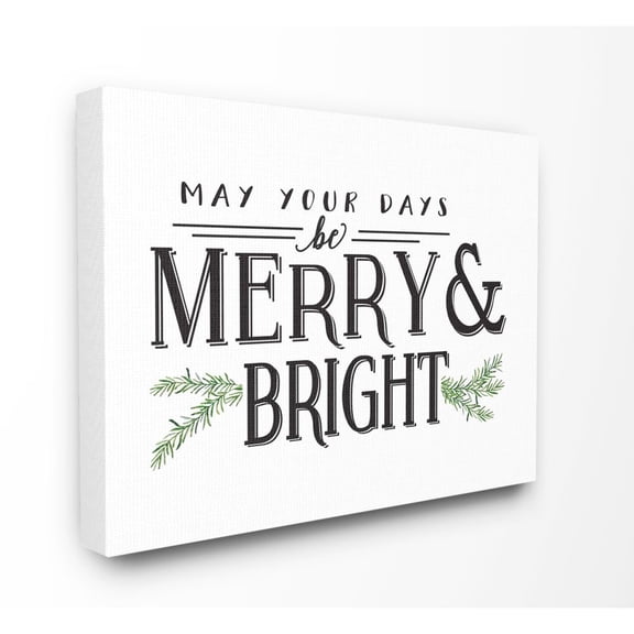 Stupell Industries Merry And Bright Christmas Holiday Word DesignCanvas Wall Art By Artist Lettered and Lined