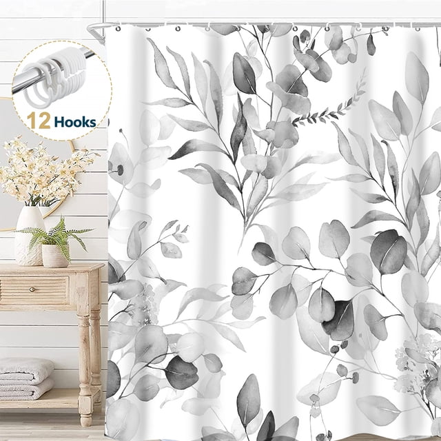 Cortina de Shower Dznils de Tela de Eucalipto Gris 72 x 72 con 12 Ganchos