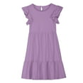 thumbnail image 6 of Jinhomg Girls Cute Summer Dress Casual Ruffle Sleeve Tiered Sundress Soft Comfy Milk Silk Midi Dress Skater Swing Twirly Dresses Purple 5 Years, 6 of 10