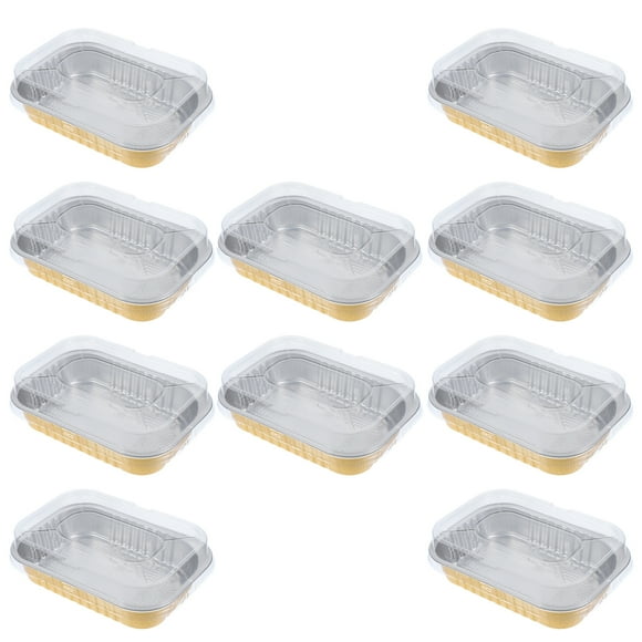 10 cajas de aluminio para alimentos, bandejas de aluminio con tapa, cajas para parrilla de barbacoa, bandejas de aluminio para pasteles, bandejas de aluminio