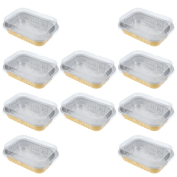 10 cajas de aluminio para alimentos, bandejas de aluminio con tapa, cajas para parrilla de barbacoa, bandejas de aluminio para pasteles, bandejas de aluminio