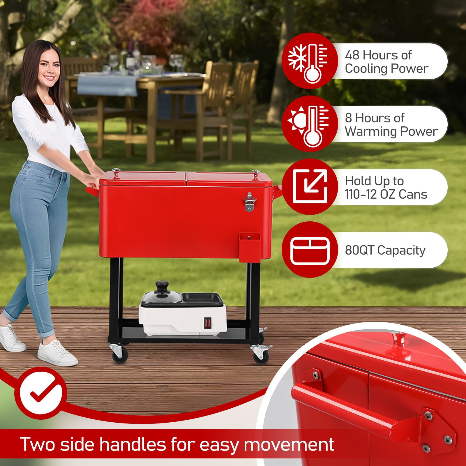 80Qt Freezer Incubator Portable  With Drain Pipe Red Box Black Square for Outdoor,Swimming,BBQ