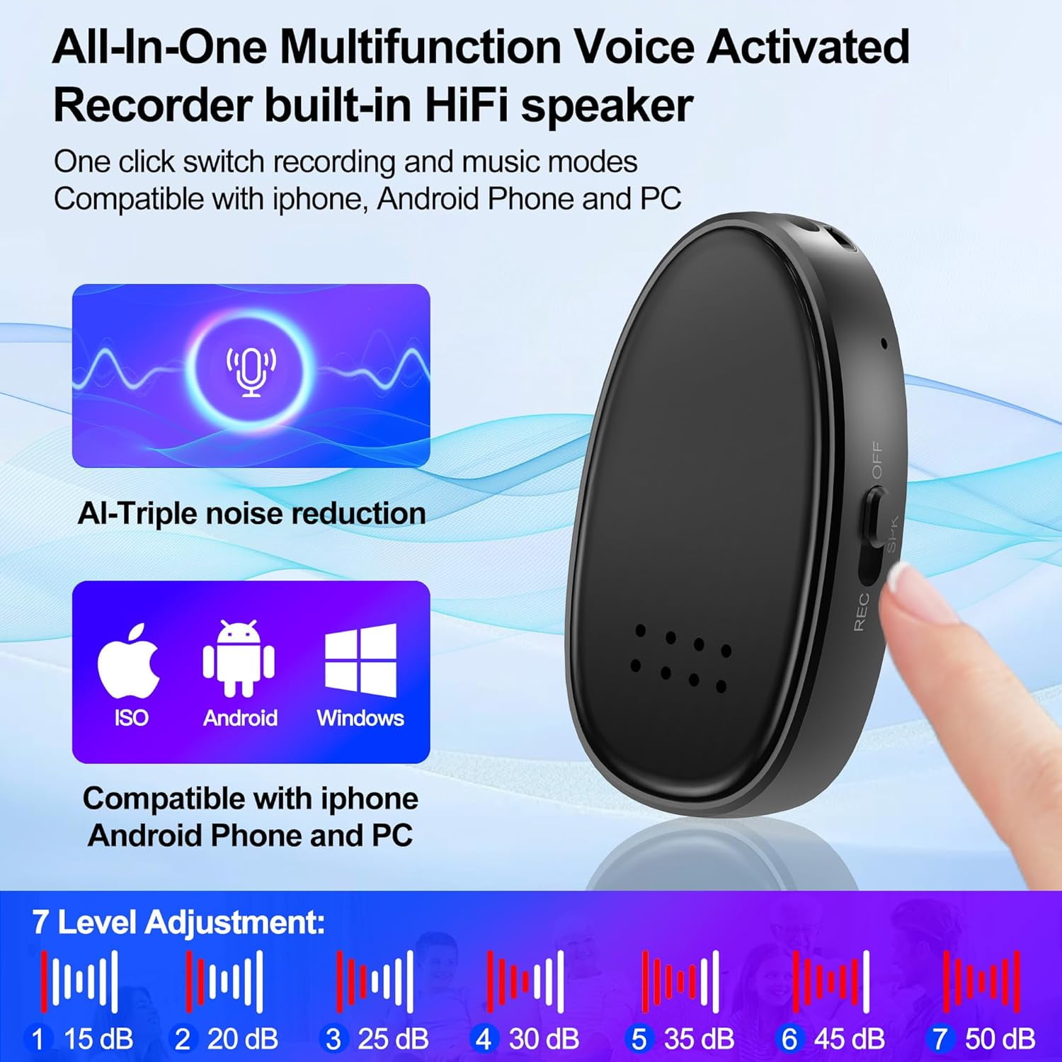 64GB Digital Voice Recorder, Portable Recording Device with External Speaker Triple Noise Reduction, MP3 Audio Recorder Compatible with Smartphones for Lectures, Meetings, Interviews (Black)