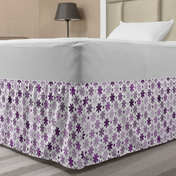 Natural Bed Skirt, Floral Theme Large and Little Blossoms Images on Plain Background Botanical Art, Elastic Bedskirt Dust Ruffle Wrap Around for Bedding Decor, 4 Sizes, Multicolor, by Ambesonne