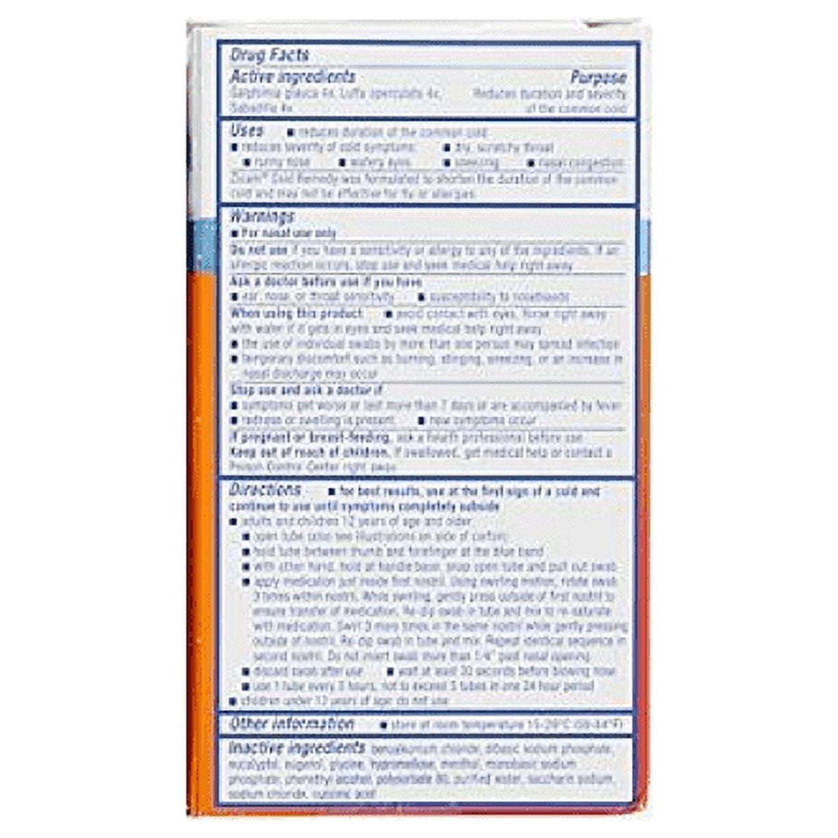 Zicam Cold Remedy Shortens Cold Medicated Nasal Swabs, with Cooling Menthol and Eucalyptus, Zinc-Free, 20 Count - 6 Pack