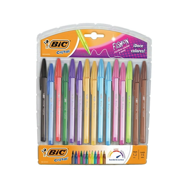 Bolígrafo Bic Cristal Fashion Colores Surtidos Punto Mediano Estuche Con 15 Piezas
