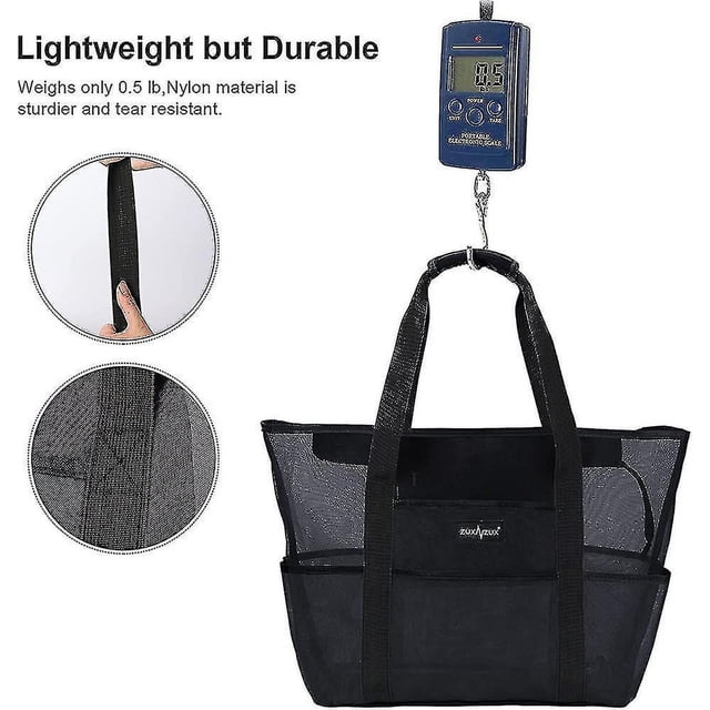 Bolsa de playa grande de malla de 38 l con cremallera