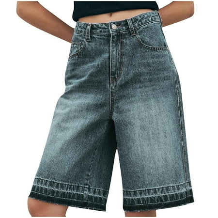 RYRJJ Women Jorts Baggy Jeans Shorts Wide Leg High Waisted Distressed Denim Y2K Shorts Summer Hot Short Pants Fashion Streetwear(Dark Gray S)