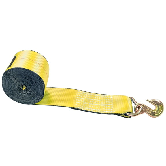 US Cargo Control 4 Inch Winch Strap with Grab Hook, 27 Feet Long, Heavy Duty Trailer Winch Strap for Safe Cargo Securement, Zinc-Coated Grab Hook for Easy Attachment, Yellow