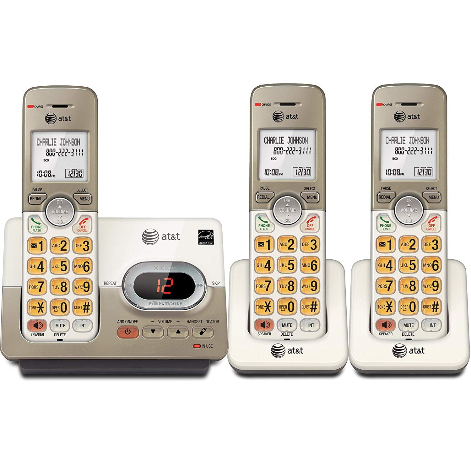 at&t el52313 3-handset expandable cordless phone with answering system & extra-large backlit keys