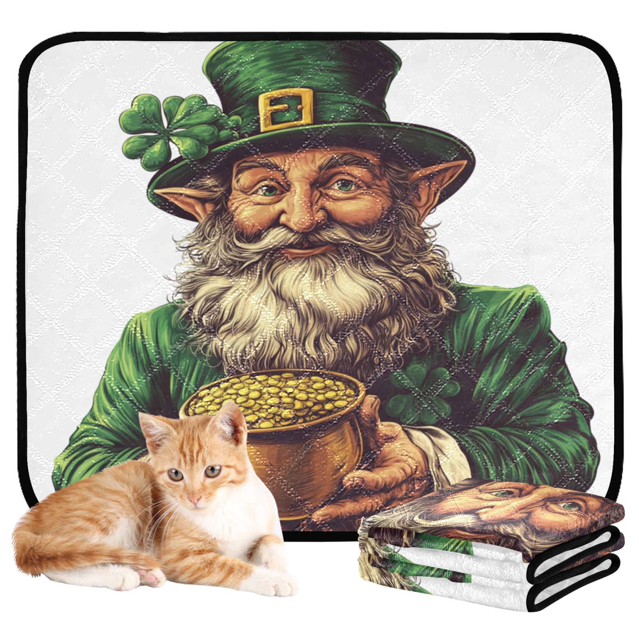 Qxltty Stpatricks Day Leprechaun Cat litter Pads Pet Set of 2 Diaper Mats Center Anti-leakage Layer Absorbent Soft and Comfortable