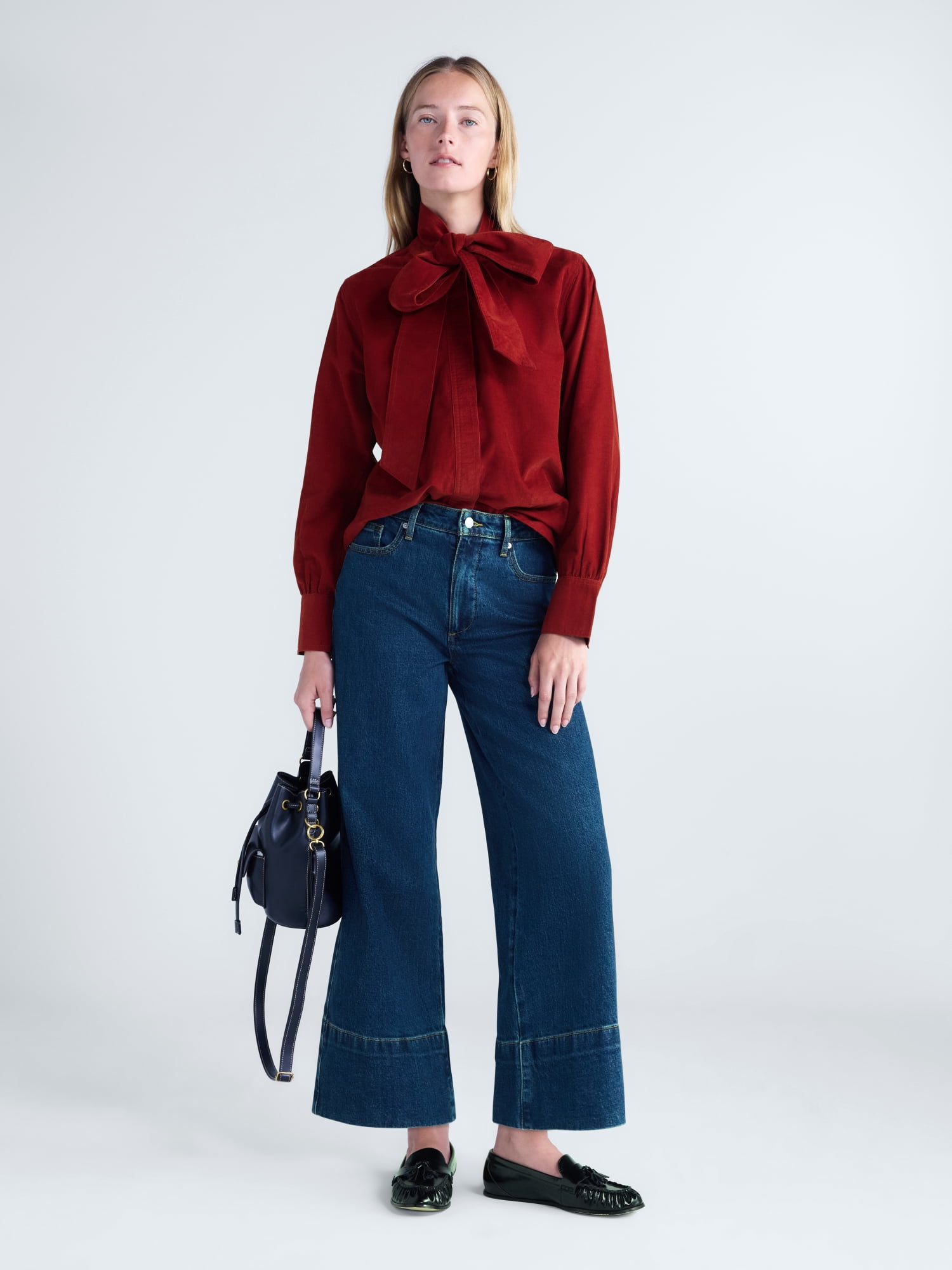 Free Assembly Women's and Women's Plus Long Sleeve Tie Neck Shirt, Sizes XS-4X