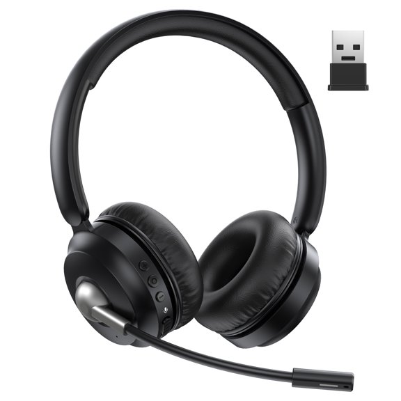 TECKNET Wireless Headset, Bluetooth V6.0 Headset with ENC Noise Cancelling Microphone, Rechargeable USB A Headsets, One-Key Mute Mic, 50H Playtime Over-Ear Headphones for Office/Call Center/Team