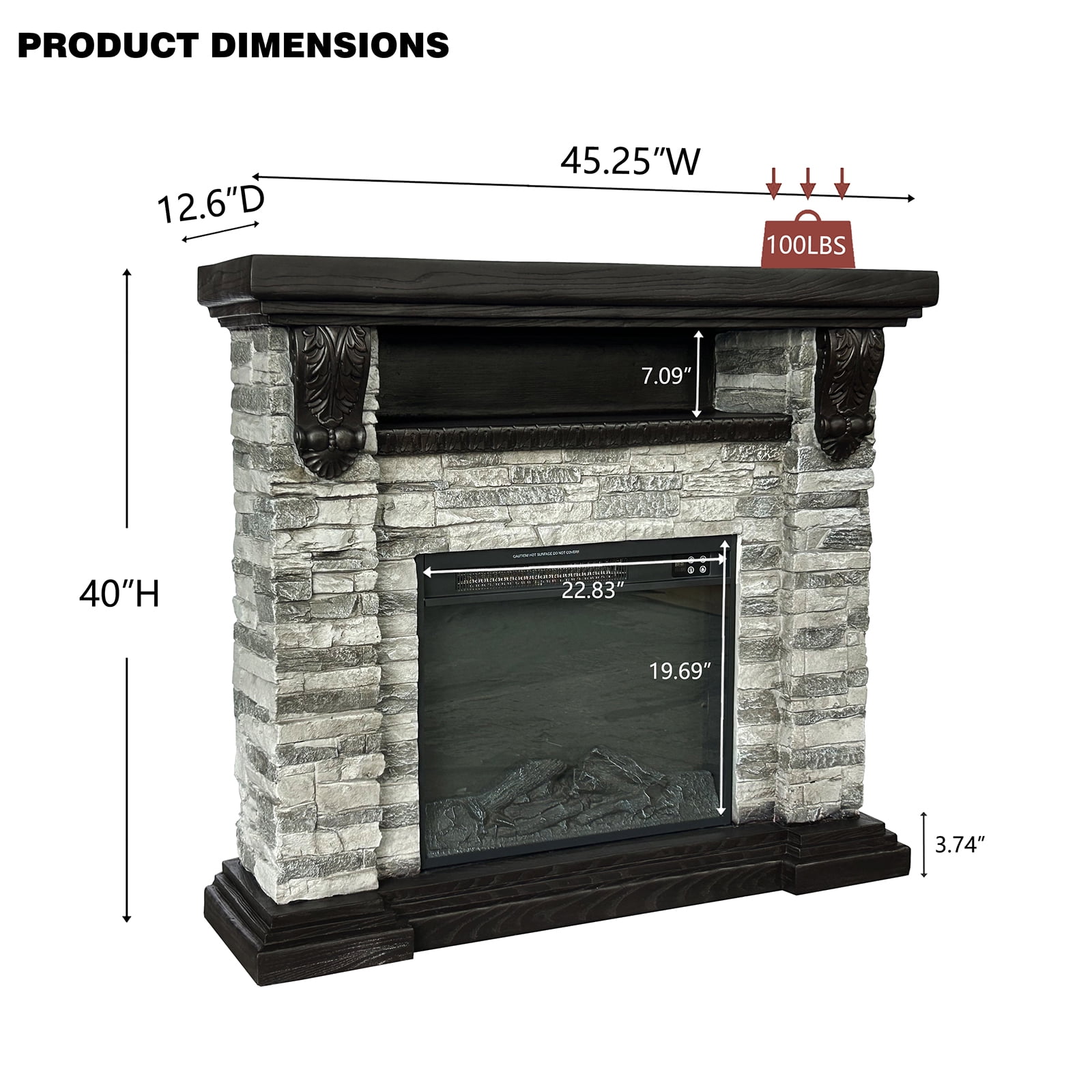 45" Electric Fireplace with 23" Firebox & Remote Control,Grey