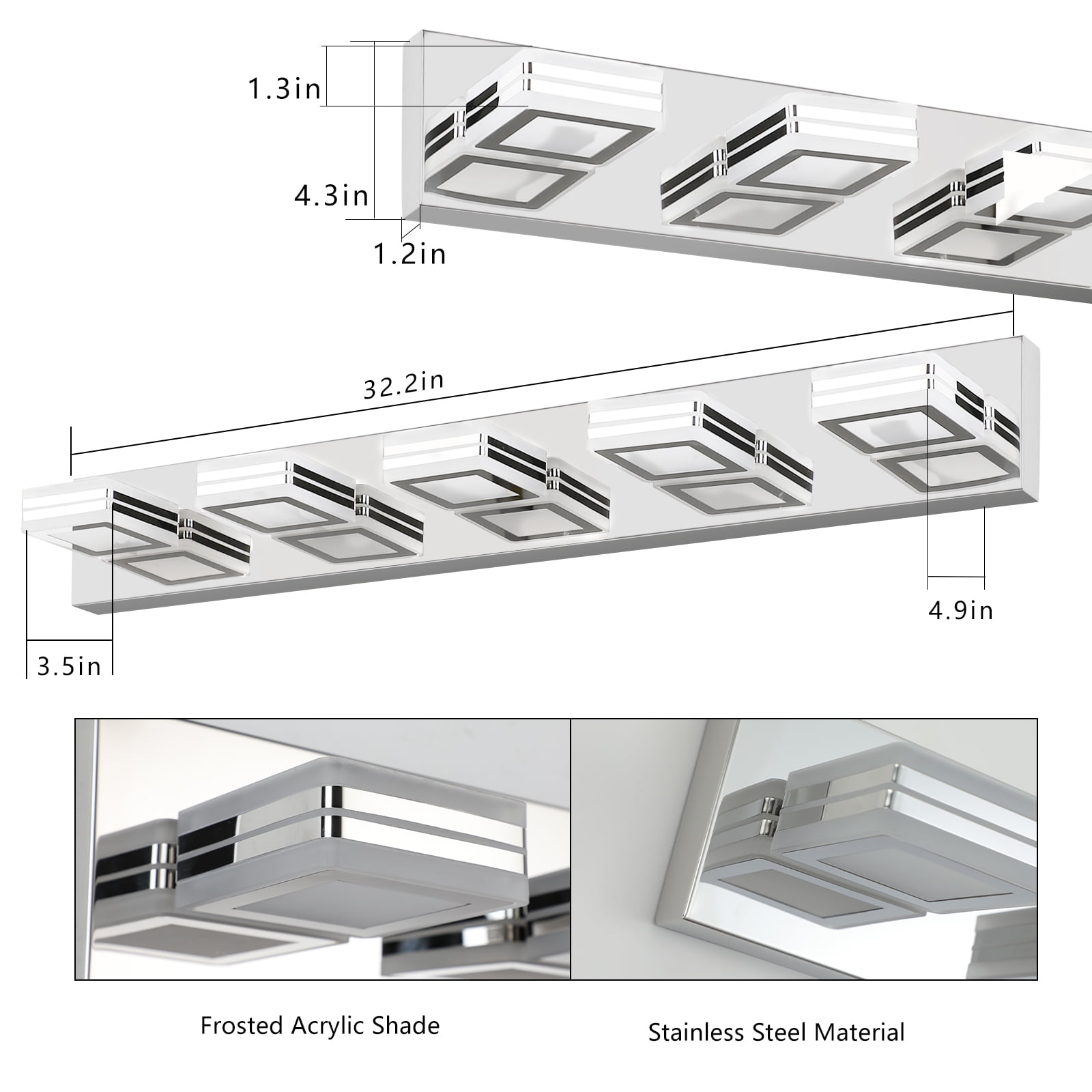 Miniyam LED Bathroom Vanity Light , Modern 5-Light Chrome Acrylic Wall Lighting Fixtures over Mirror