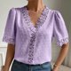 thumbnail image 2 of Blusas sueltas de manga corta con cuello en V de color sólido informal para mujer con estilo OAVQHLG3B Store lin121212, 2 of 5