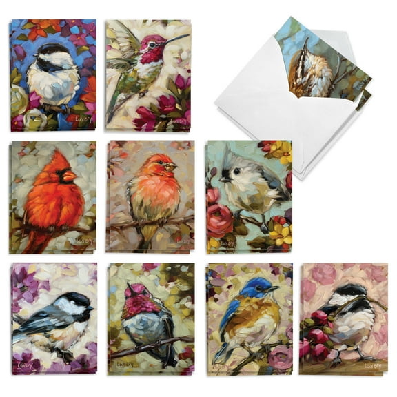 The Best Card Company 20 Assorted Thank You Notes Bulk Box Set 4 x 5.12 Inch with Envelopes (10 Designs, 2 Each) Bold Birds AM10347TYG-B2x10