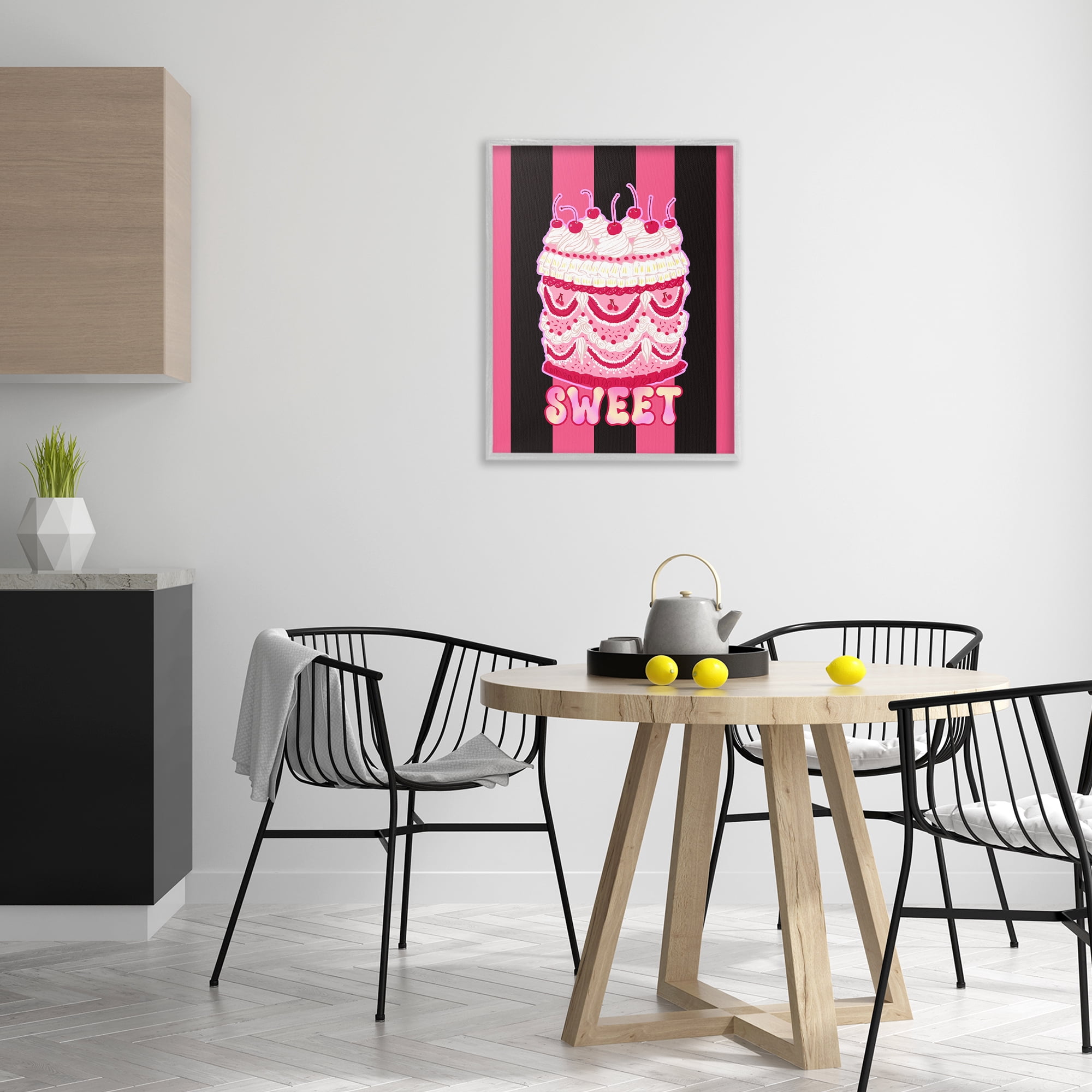 Stupell Industries Sweet Cake with Stripes Food & Beverage Painting Gray Framed Art Print Wall Art, 24 x 30