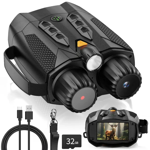 LEXKUYI 4K Night Vision Goggles for Adult, Tactical Binoculars with Camera, Infrared Goggles for Hunter, 3'' HD Screen for Camping & Security, 5000mAh Battery, 32GB TF Card