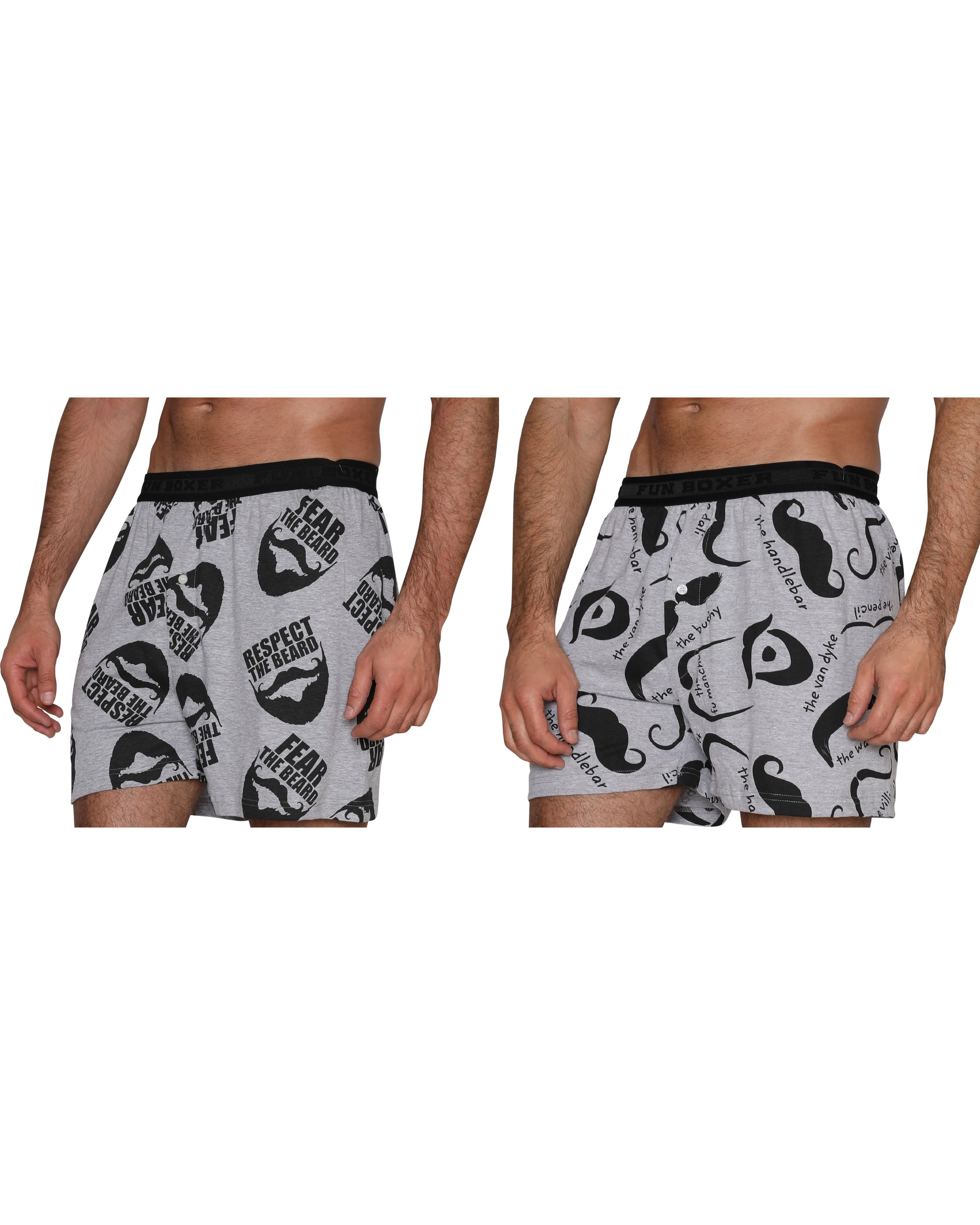 Fun Boxers Mens Funny Underwear Boxer Shorts 2 Pc Fun Briefs, Staches