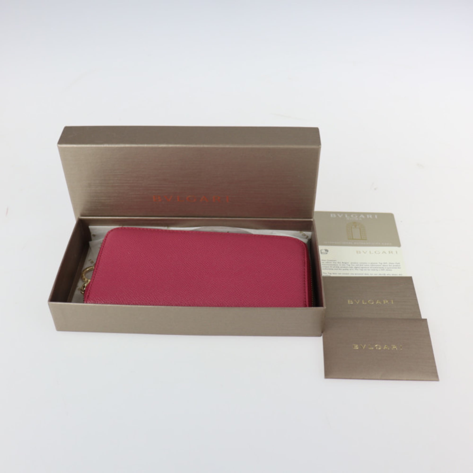 Pre-Owned BVLGARI Bulgari Long Wallet 286311 Leather HEATHER AMETHYST Pink  Series Gold Hardware Round Zipper (Like New)