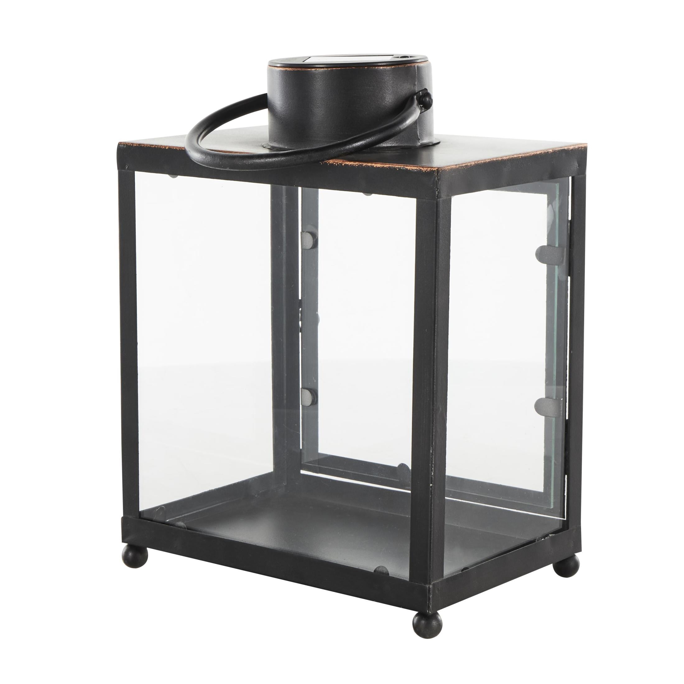 DecMode Black Metal Modern Candle Lantern with Gold Accents