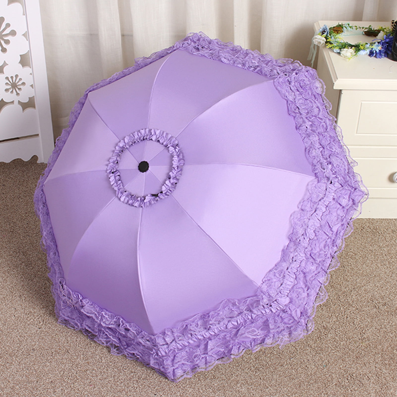 Deyuer Lace Folding Umbrella Portable Sun Blocking UV Protection Umbrella Windproof Lightweight Waterproof Travel Mini Sun Rain Umbrella Pocket Parasol