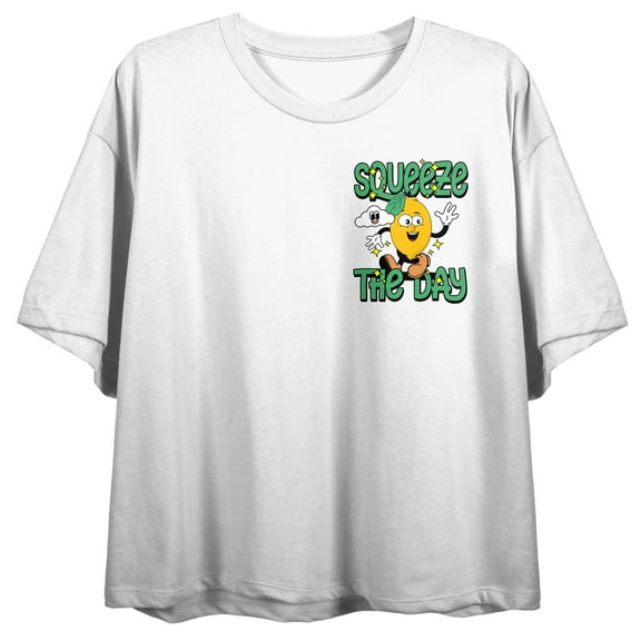 Squeeze The Day Women's White Cropped Tee-Medium