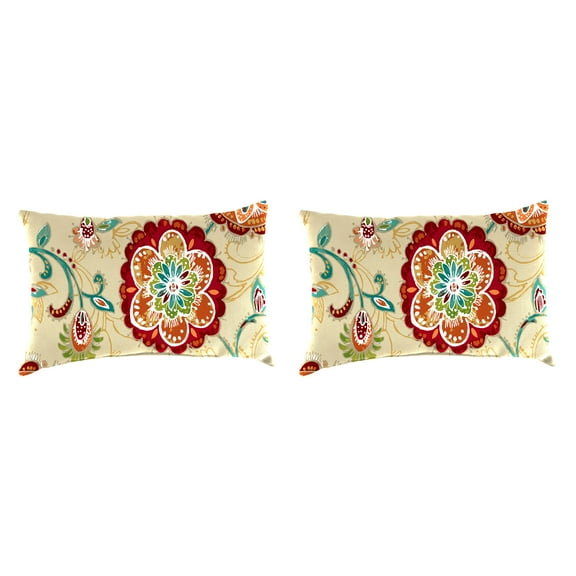 Jordan Manufacturing 12" x 18" Fanfare Sonoma Multicolor Floral Rectangular Outdoor Lumbar Throw Pillow (2 Pack)