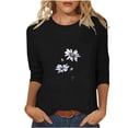 thumbnail image 1 of QIPOPIQ Hauts pour Femmes Chemises à Manches 3/4 Col Rond Blouses Amples Décontractées T-Shirts à Imprimé Marguerites Liquidation, 1 of 5