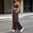 thumbnail image 4 of WIZUTIZ Women's High Waist Wide Leg Trousers Elastic Waist Drawstring Side Stripe Pockets Full Length Casual Loose Pants Street Style Elegant, 4 of 7