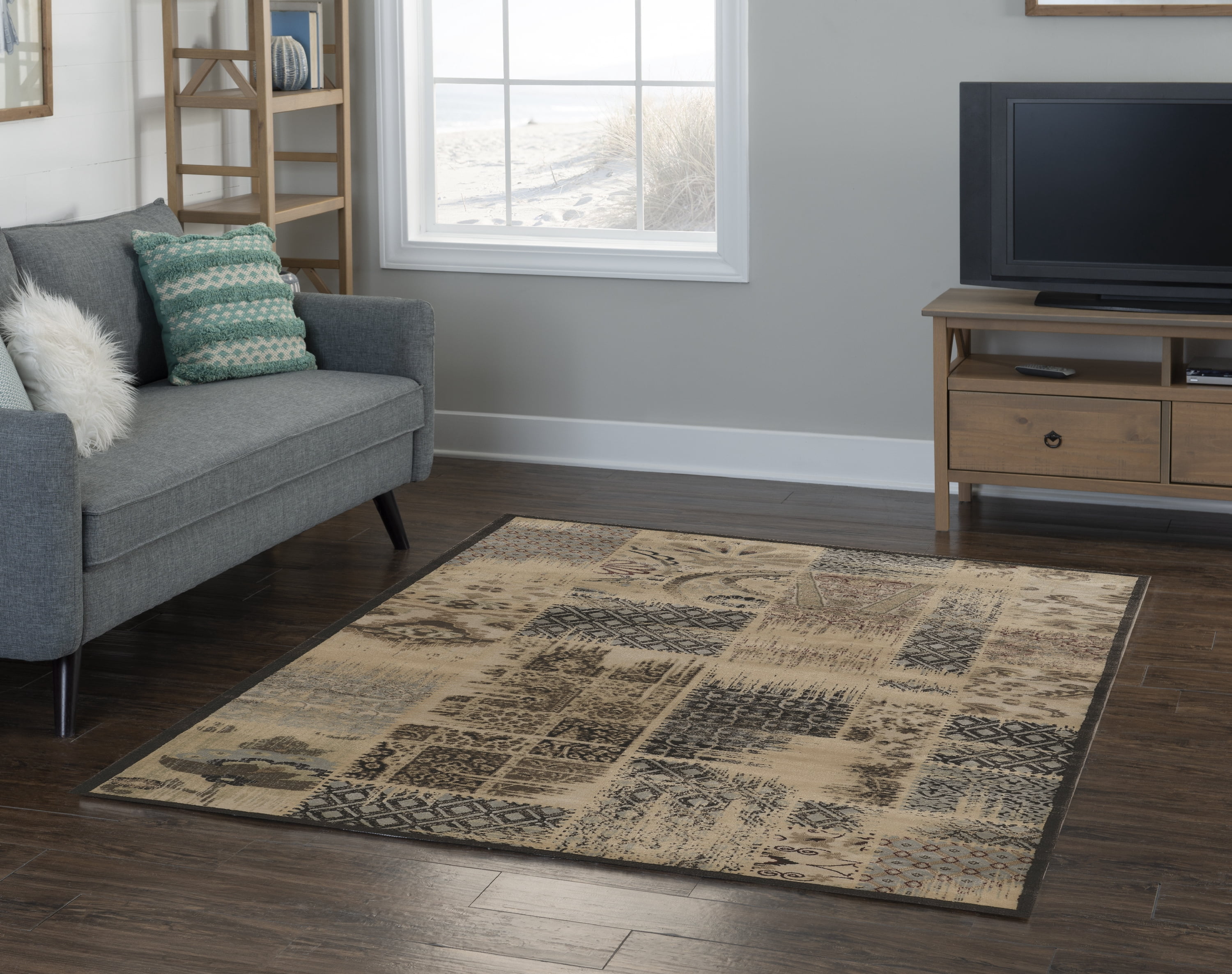 Jewel Patchwork Area Rug Beige 8x10 Powerloomed 100% Polypropylene Transitional