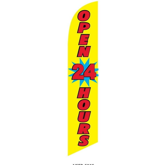 Open 24 Hours yellow Feather Banner Swooper Flag - Replacement FLAG ONLY