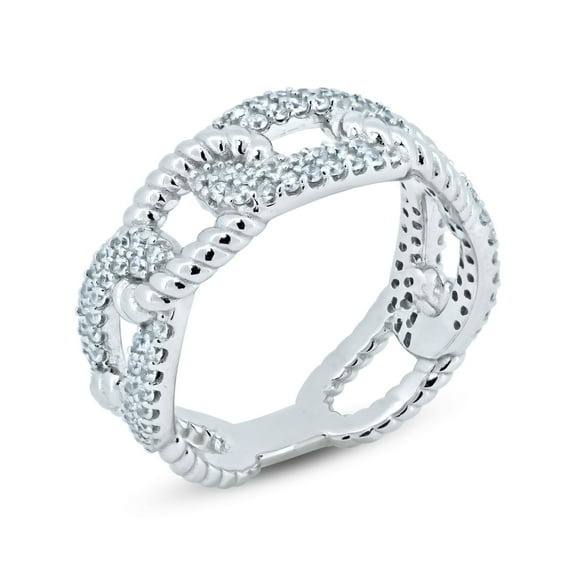 Sterling Silver 925 Rhodium Plated Chain Link Clear CZ Ring Band White Jewelry Female Size 5