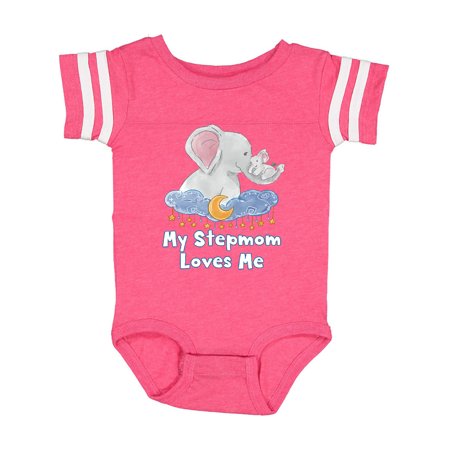 

Inktastic My Stepmom Loves Me Cute Elephants Clouds Moon and Stars Gift Baby Boy or Baby Girl Bodysuit