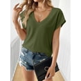 thumbnail image 2 of Camiseta Tankaneo para mujer, cuello en V profundo, holgada, de verano, color verde militar, 2 of 7