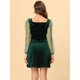 thumbnail image 4 of Minivestido Corto de malla Transparente Allegra K con cuello Cuadrado Verde oscuro L, 4 of 5