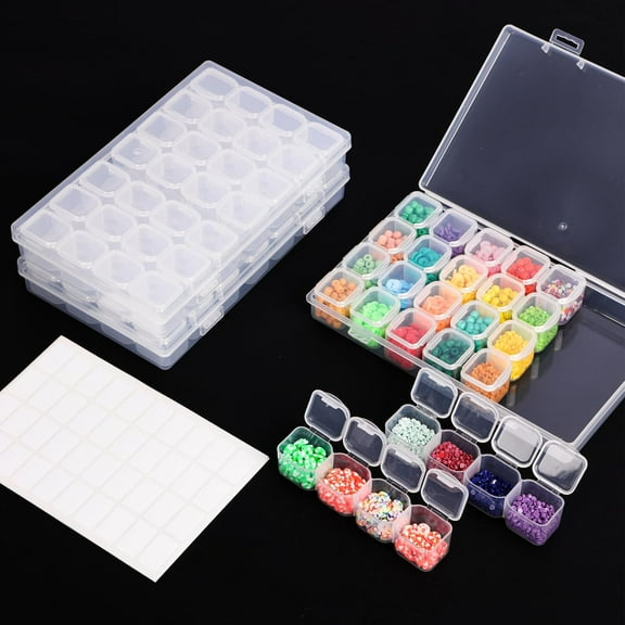 CZQ Diamond Art Painting Bead Storage 3 Pack 28 Grids Diamond Art Accessories Boxes Plastic Organizer, Bead Organizer