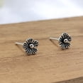 thumbnail image 2 of Silver Oxidised Vintage Flower Stud Earring Beautifull Flower Earring Floral Jewelry Handmade Pushback Stud 925 Sterling Gift for Her, 2 of 7
