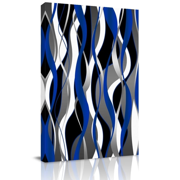 Canvas Wall Art, Blue Black Stripes Framed Canvas Prints for Kitchen Bedroom, Modern Abstract Ombre Grey White Lines Small Gallery Wrapped Wall Decor for Home Office, Gifts, 8"x12" Ship Next Day
