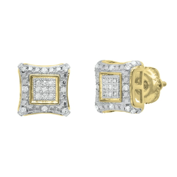 Dazzlingrock Collection Round White & Metal Diamond Concave Stud Earrings for Her, 10K Yellow Gold
