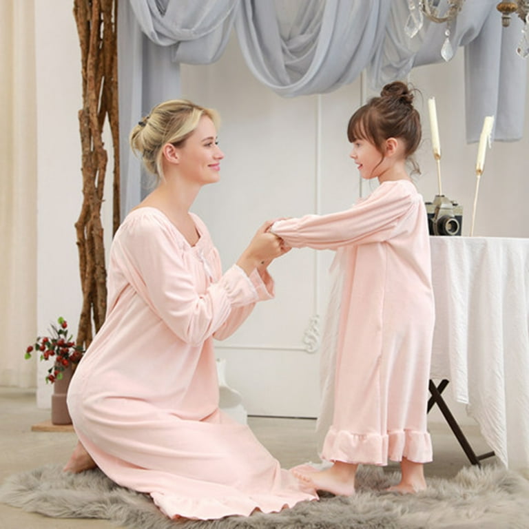 HuaAngel Casual Mother Daughter Winter Nightgowns Long Sleeve