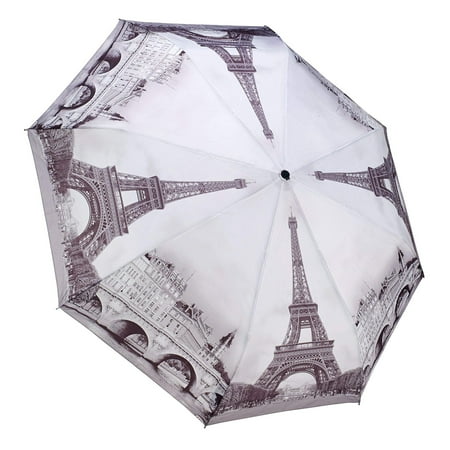 Galleria Paris Auto-Open/Close Extra Large Portable Rain Folding Umbrella for Women, 48-inch canopy, compacts to 12" fitting in most totes, unbreakable fiberglass ribs