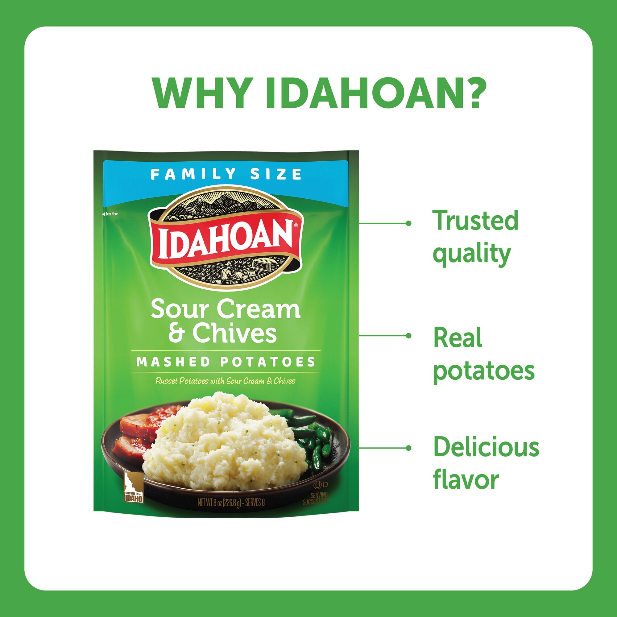 (8 pack) Idahoan Sour Cream & Chives Mashed Potatoes Family Size, 8 oz Pouch