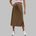 thumbnail image 2 of Ediodpoh Womens Skirt Women's High Waist Solid Color Casual Drawstring Side Slit Skater Skirt with Pockets Stretchy Comfortable A Line Coffee XL, 2 of 7