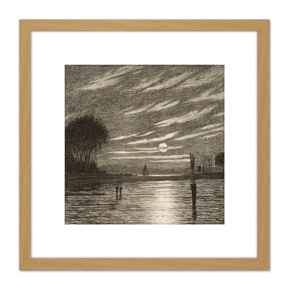 Farrer Little Hell Gate Harlem New York Etching 8X8 Inch Square Wooden Framed Wall Art Print Picture with Mount
